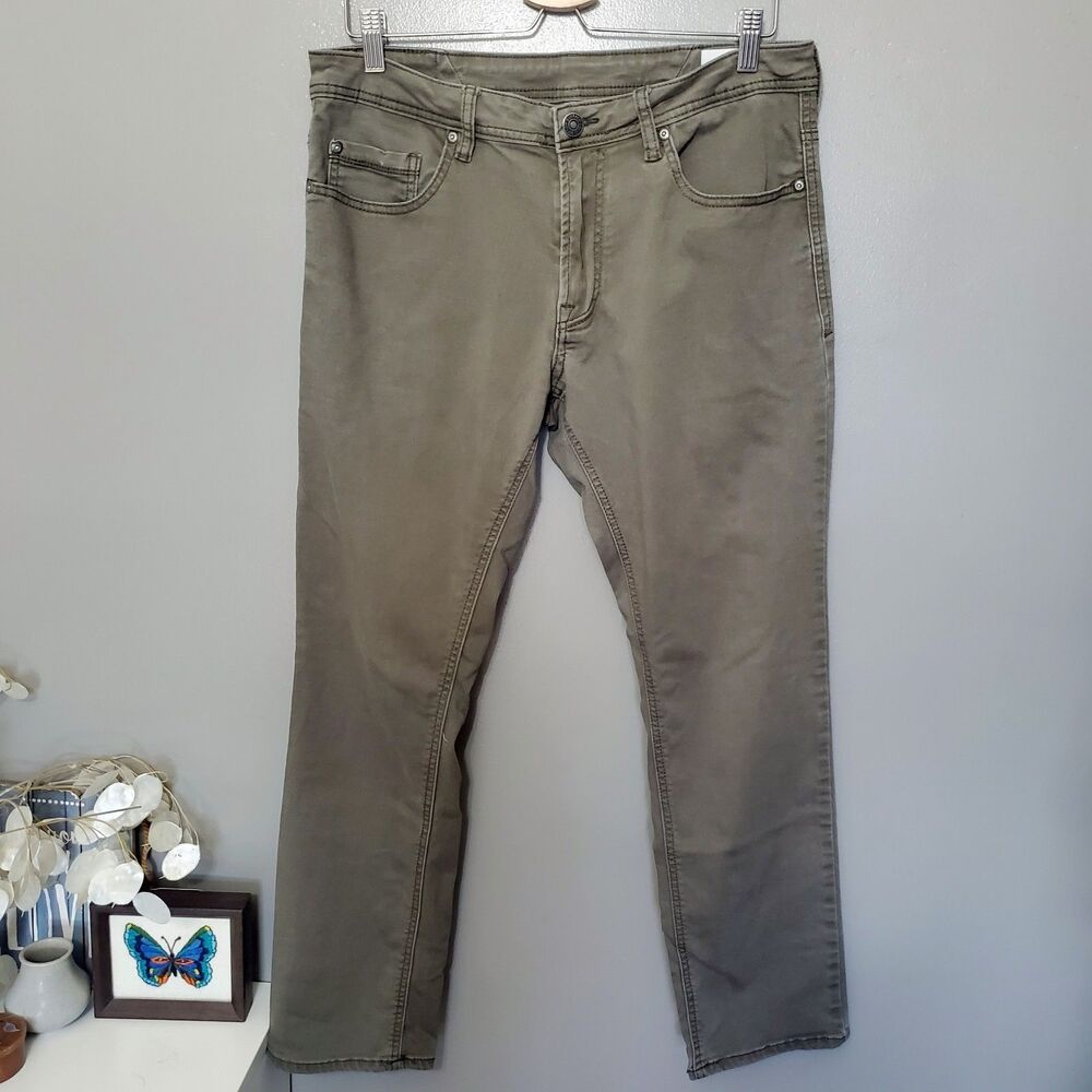 Buffalo David Bitton Archer Slim Stretch Pants Mens Size 34 X 29 Olive Green